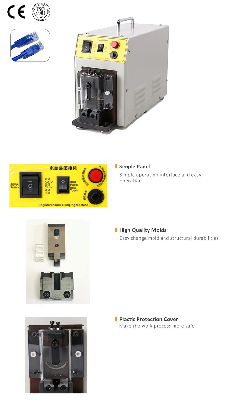Máquina prensadora de cables RJ45 Lan, máquina de terminales de prensa de cabeza de cristal, máquina prensadora de terminales de cables telefónicos